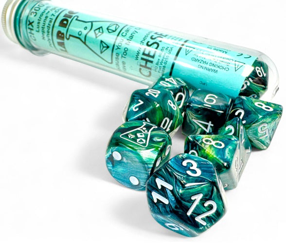 Set of 7 polyhedral dice LAB DICE: LUSTROUS Neptune with gray figures (D6 Bonus)