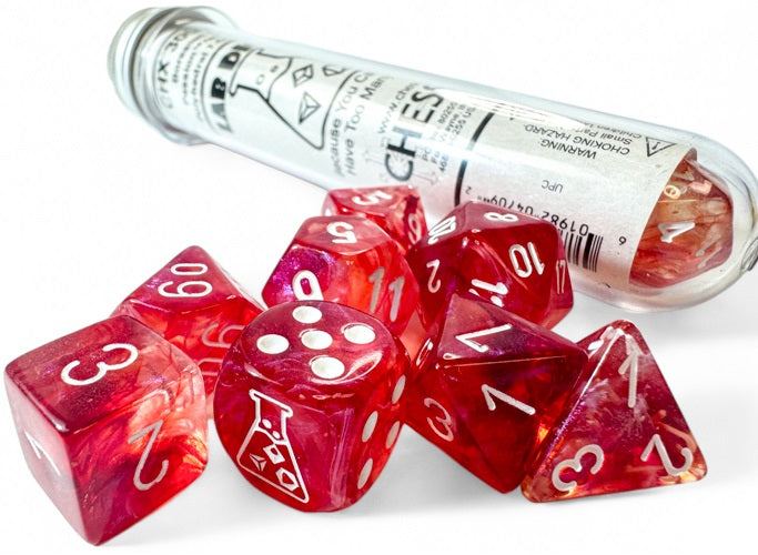 Ensemble de 7 dés polyédriques Lab Dice: Borealis passion avec chiffres blanc Luminary (D6 Bonus)