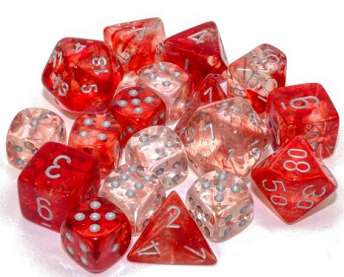 Ensemble 7 Dés Polyédriques Nébuleux: Rouge avec chiffres argents