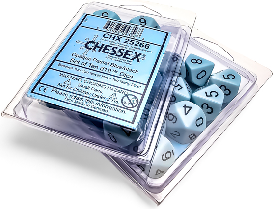 Pastel opaque polyederic d10: blue with black figures (pack of 10)