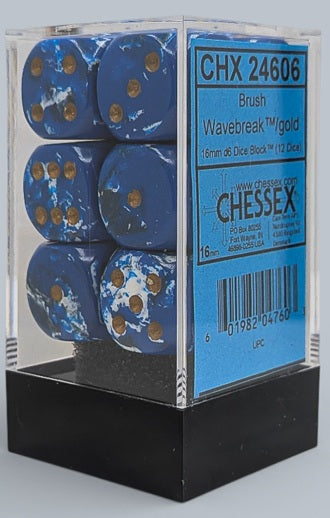 Chessex: Pack de 12 dés 6 - Brush Wavebreak Gold
