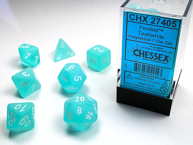 Ensemble 7 Dés Polyédriques Givrés : Turquoise avec chiffres blanc