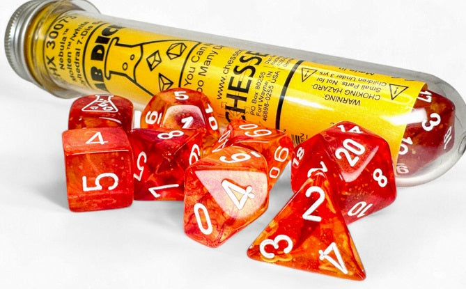 Ensemble de 7 dés polyédriques Lab Dice: Nebula Molten avec chiffres blanc (D6 Bonus)