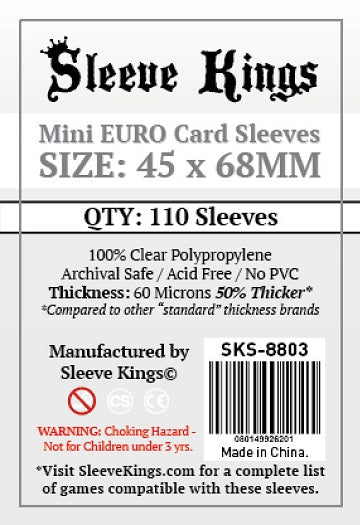 Protecteurs de cartes: Sleeve Kings "mini-euro" 45mm x 68mm - Paquet de 110
