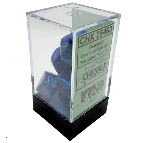 Ensemble de 7 dés polyédriques Gemini Luminary: Bleu/Bleu avec chiffres bleus