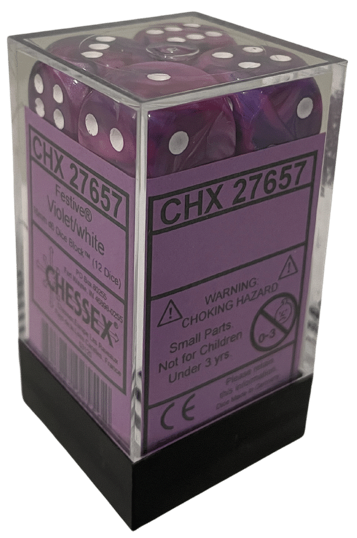 D6 Festive: Violet avec chiffres blancs (Paquet 12)
