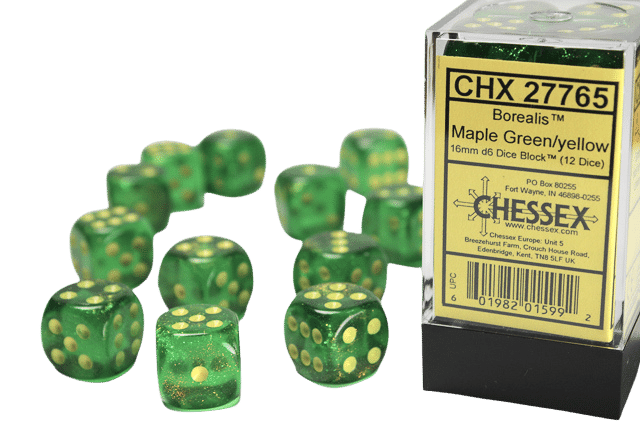 D6 Borealis: Érable vert avec chiffres jaunes (Paquet 12)