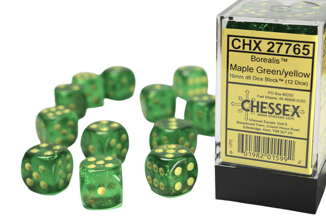 D6 Borealis: Green maple with yellow numbers (Pack of 12)