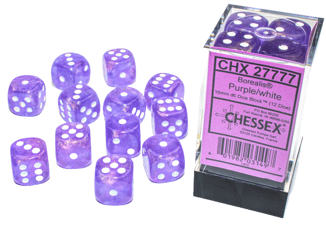 D6 Borealis: Purple with white numbers (Pack of 12)