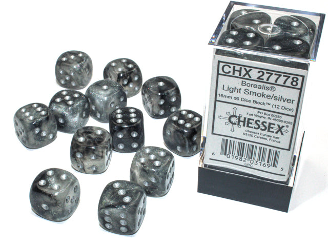 D6 Borealis: Pale smoke with silver numbers (Pack of 12)