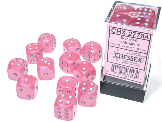 D6 Borealis: Rose avec chiffres argents (Paquet 12)
