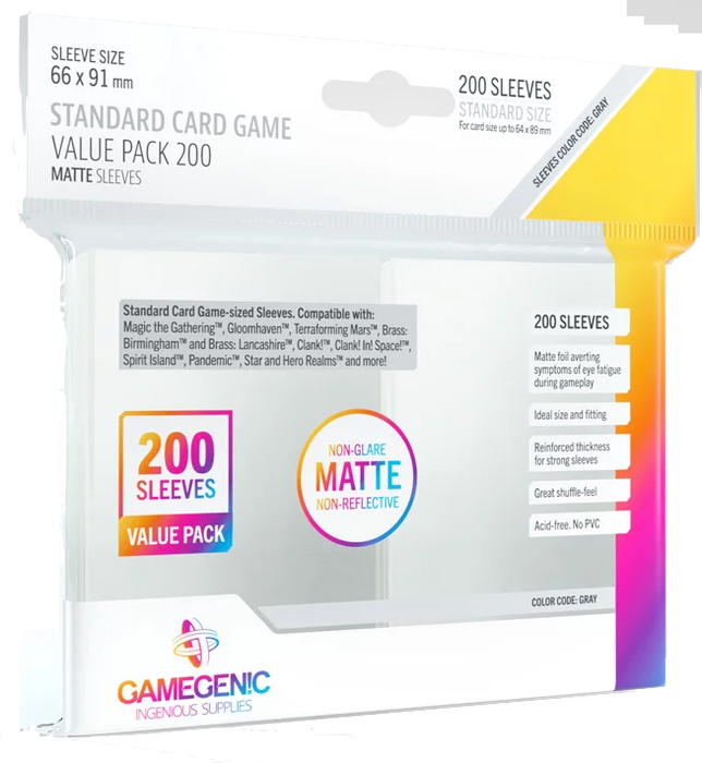 gamegenic standard card game sleeves Sleeves: Gamegenic Value Pack Matte Standard Sized (Pack of 200) — La Pioche