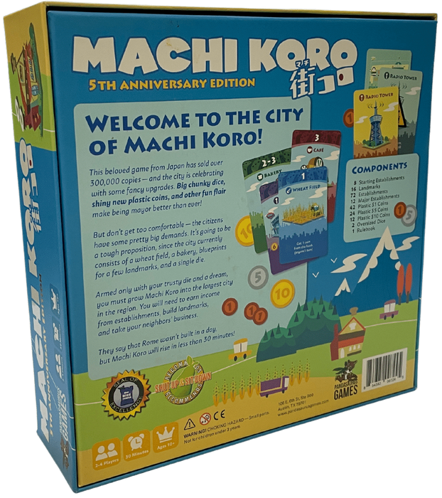 Machi Koro: 5th Anniversary Edition + The Harbor & Milionnaire's Row Expansions (English) - RENTAL