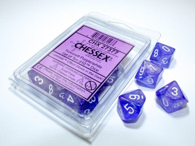 d10 polyhedral Borealis Luminary: Purple with white numbers (Pack of 10)