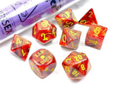 Set of 7 polyhedral dice: Underground world vortex with yellow numbers